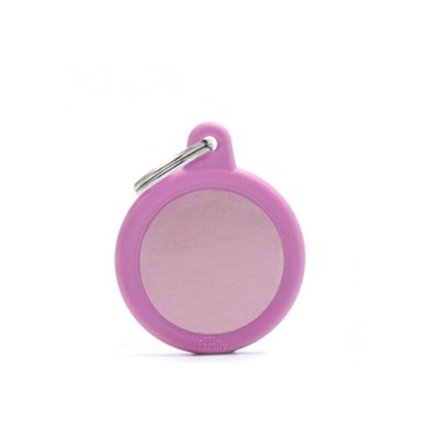 Placa ID My Family Círculo Goma Rosa de Aluminio | Accesorios Perros y Gatos | Anipet Colombia