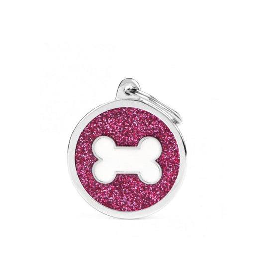 Placa ID My Family Círculo Grande Hueso Glitter Rosa | Accesorios Perros | Anipet Colombia