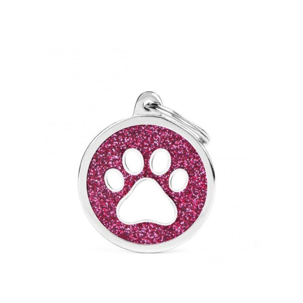 Placa ID My Family ID Círculo Grande Huella Rosa Glitter | Accesorios Perros y Gatos | Anipet Colombia