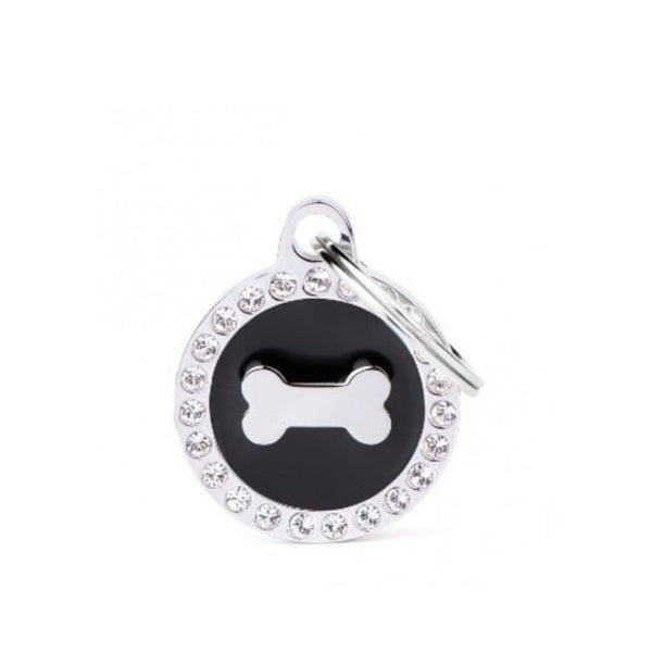 Placa ID My Family Círculo Pequeño Hueso Glam Negro | Accesorios Perros | Anipet Colombia