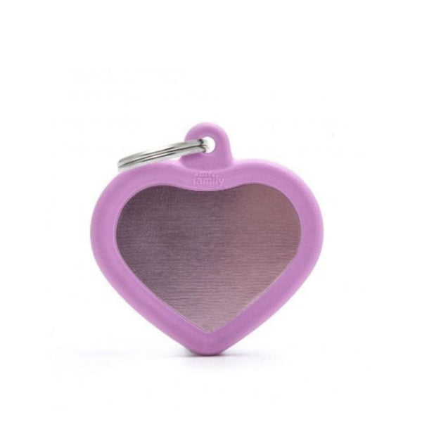 Placa ID My Family Corazón Goma Rosa en Aluminio | Accesorios Perros y Gatos | Anipet Colombia