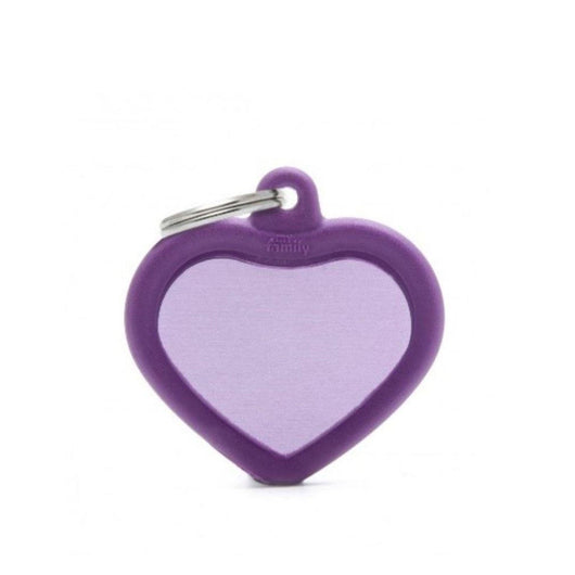 Placa ID My Family Corazón Goma Violeta en Aluminio | Accesorios Perros y Gatos | Anipet Colombia
