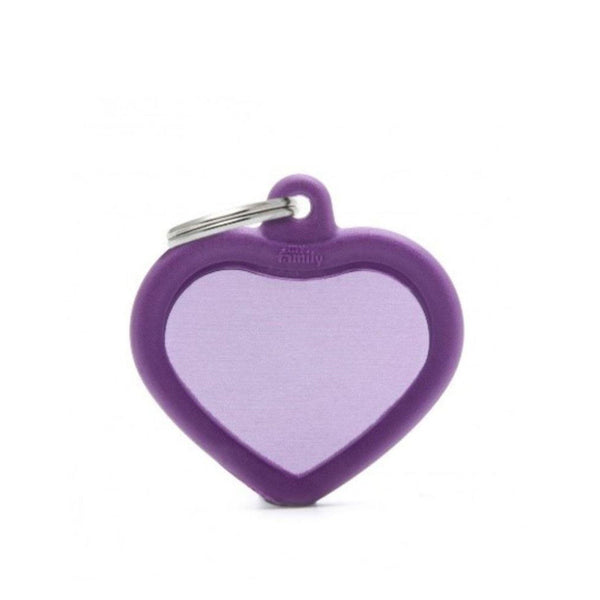 Placa ID My Family Corazón Goma Violeta en Aluminio | Accesorios Perros y Gatos | Anipet Colombia