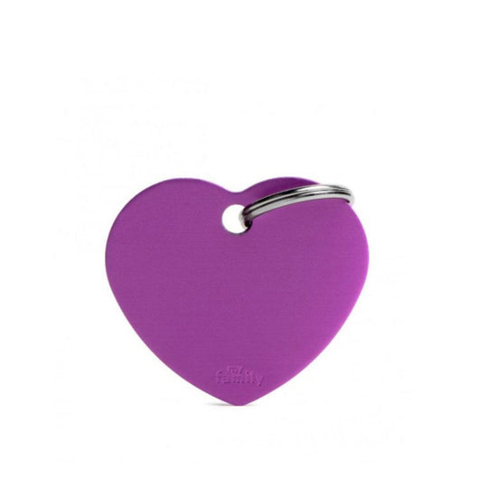 Placa ID My Family Corazón Grande Morado en Aluminio | Accesorios Perros y Gatos | Anipet Colombia