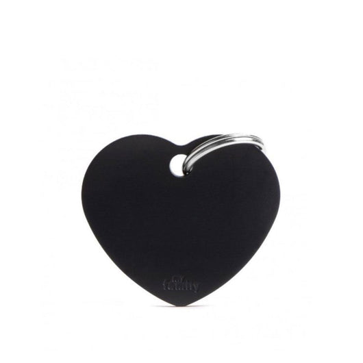 Placa ID My Family Corazón Grande Negro en Aluminio | Accesorios Perros y Gatos | Anipet Colombia