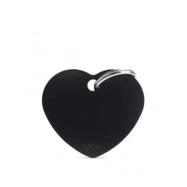 Placa ID My Family Corazón Grande Negro en Aluminio | Accesorios Perros y Gatos | Anipet Colombia