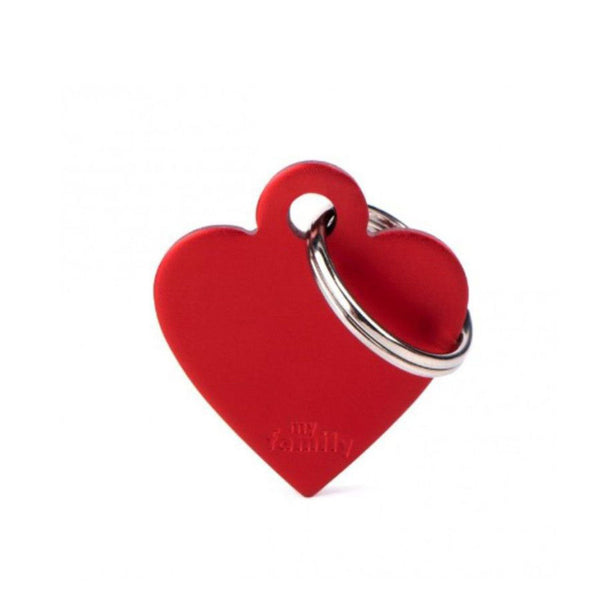 Placa ID My Family Corazón Pequeño Rojo en Aluminio | Accesorios Perros y Gatos | Anipet Colombia