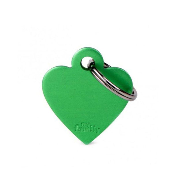 Placa ID My Family Corazón Pequeño Verde en Aluminio | Accesorios Perros y Gatos | Anipet Colombia