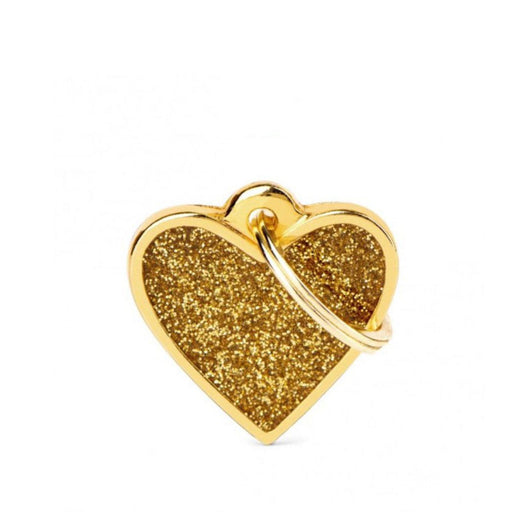 Placa ID My Family Corazón Pequeño Oro Glitter | Accesorios Perros y Gatos | Anipet Colombia