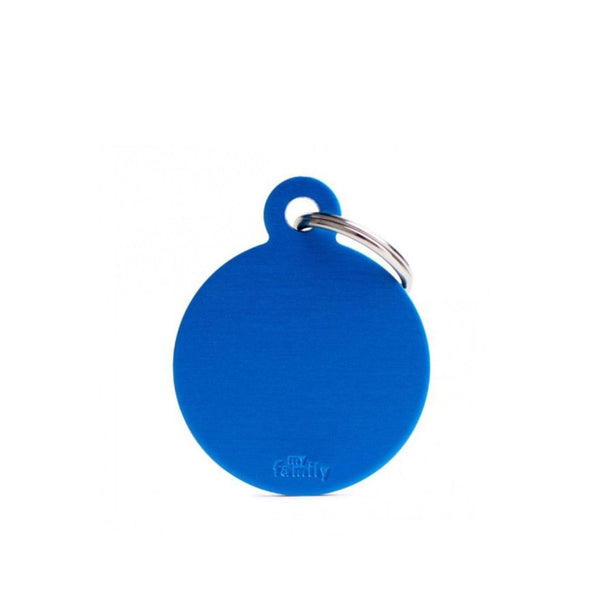 Placa ID My Family Círculo Grande Azul en Aluminio | Accesorios Perros y Gatos | Anipet Colombia