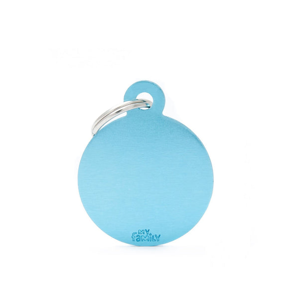 Placa ID My Family Círculo Grande Celeste en Aluminio | Accesorios Perros y Gatos | Anipet Colombia