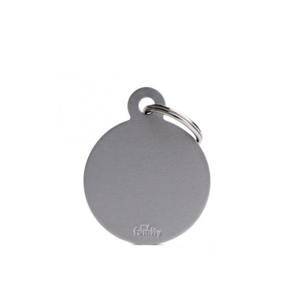 Placa ID My Family Círculo Grande Gris en Aluminio | Accesorios Perros y Gatos | Anipet Colombia