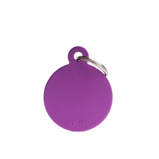 Placa ID My Family Círculo Grande Morado en Aluminio | Accesorios Perros y Gatos | Anipet Colombia