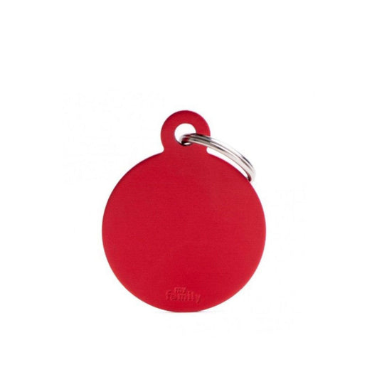 Placa ID My Family Círculo Grande Rojo en Aluminio | Accesorios Perros y Gatos | Anipet Colombia