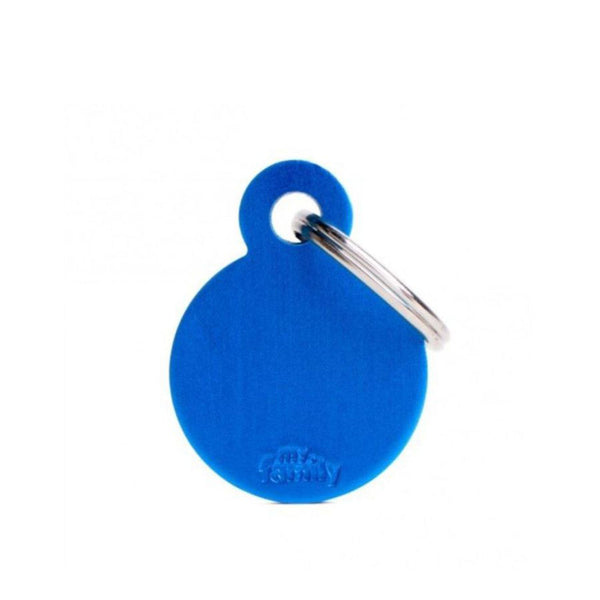 Placa ID My Family Círculo Pequeño Azul en Aluminio | Accesorios Perros y Gatos | Anipet Colombia