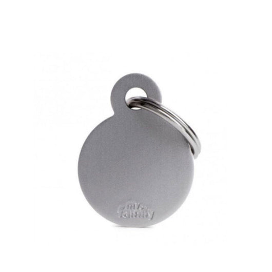 Placa ID My Family Círculo Pequeño Gris en Aluminio | Accesorios Perros y Gatos | Anipet Colombia