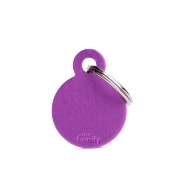Placa ID My Family Círculo Pequeño Morado en Aluminio | Accesorios Perros y Gatos | Anipet Colombia