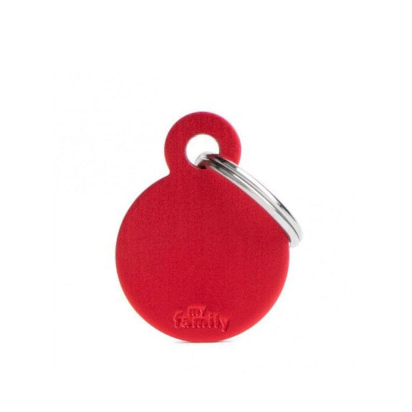 Placa ID My Family Círculo Pequeño Rojo en Aluminio | Accesorios Perros y Gatos | Anipet Colombia