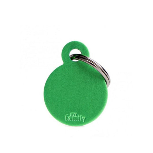 Placa ID My Family Círculo Pequeño Verde en Aluminio | Accesorios Perros y Gatos | Anipet Colombia