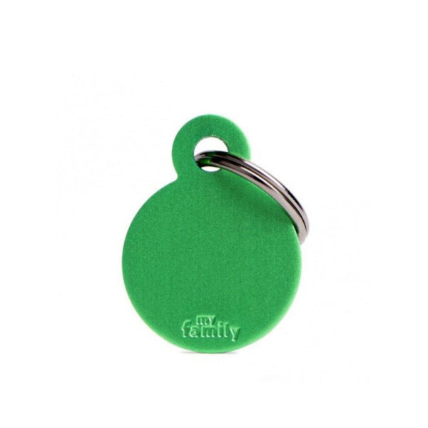 Placa ID My Family Círculo Pequeño Verde en Aluminio | Accesorios Perros y Gatos | Anipet Colombia