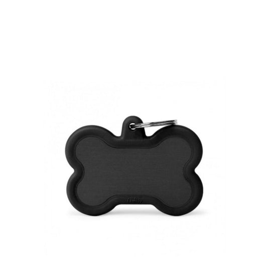 Placa ID My Family Hueso Goma Negra en Bronce Cromado | Accesorios Perros | Anipet Colombia