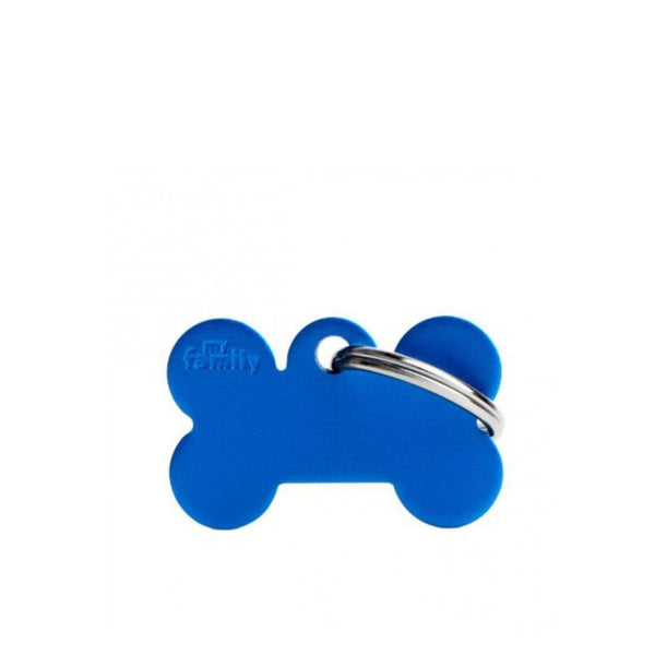 Placa ID My Family Hueso Pequeño Azul en Aluminio | Accesorios Perros | Anipet Colombia