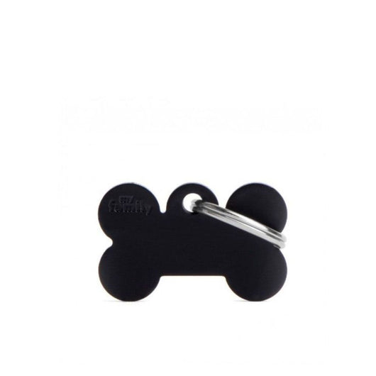 Placa ID My Family Hueso Pequeño Negro en Aluminio | Accesorios Perros | Anipet Colombia