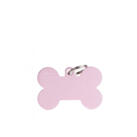 Placa ID My Family Hueso Grande Rosa en Aluminio | Accesorios Perros | Anipet Colombia