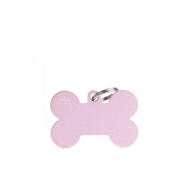 Placa ID My Family Hueso Grande Rosa en Aluminio | Accesorios Perros | Anipet Colombia