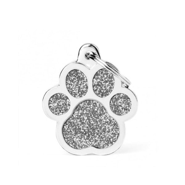 Placa ID My Family Huella Grande Glitter Gris | Accesorios Perros y Gatos | Anipet Colombia