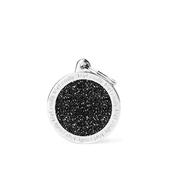 Placa ID My Family Círculo Grande Negro Glitter | Accesorios Perros y Gatos | Anipet Colombia
